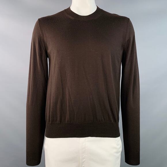 BOTTEGA VENETA Size L Brown Jersey Wool Long Sleeve Crew Neck Pullover - Picture 1 of 11
